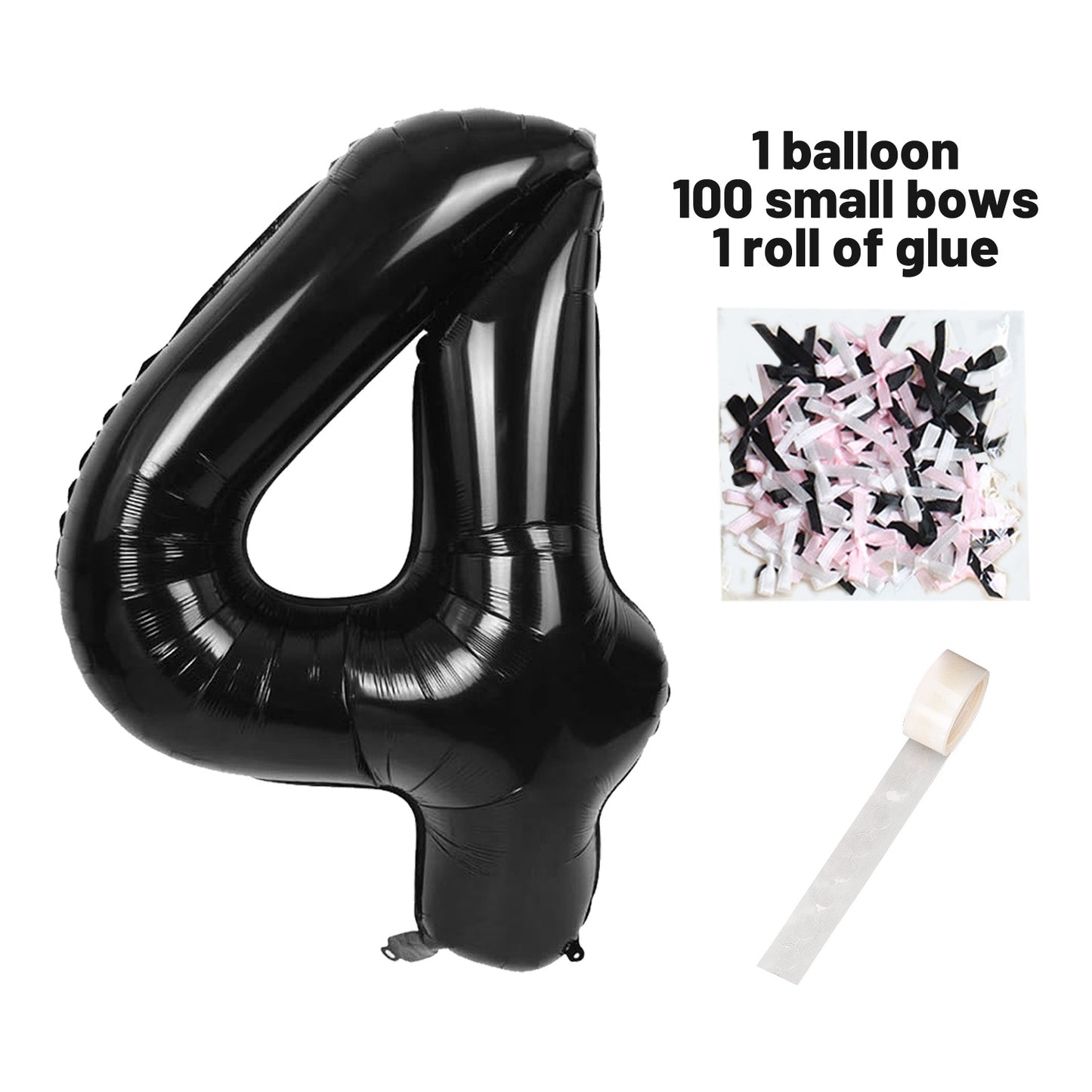 40 Inch Black Number Balloons With  Ribbon Bow 1 Roll Glue Point