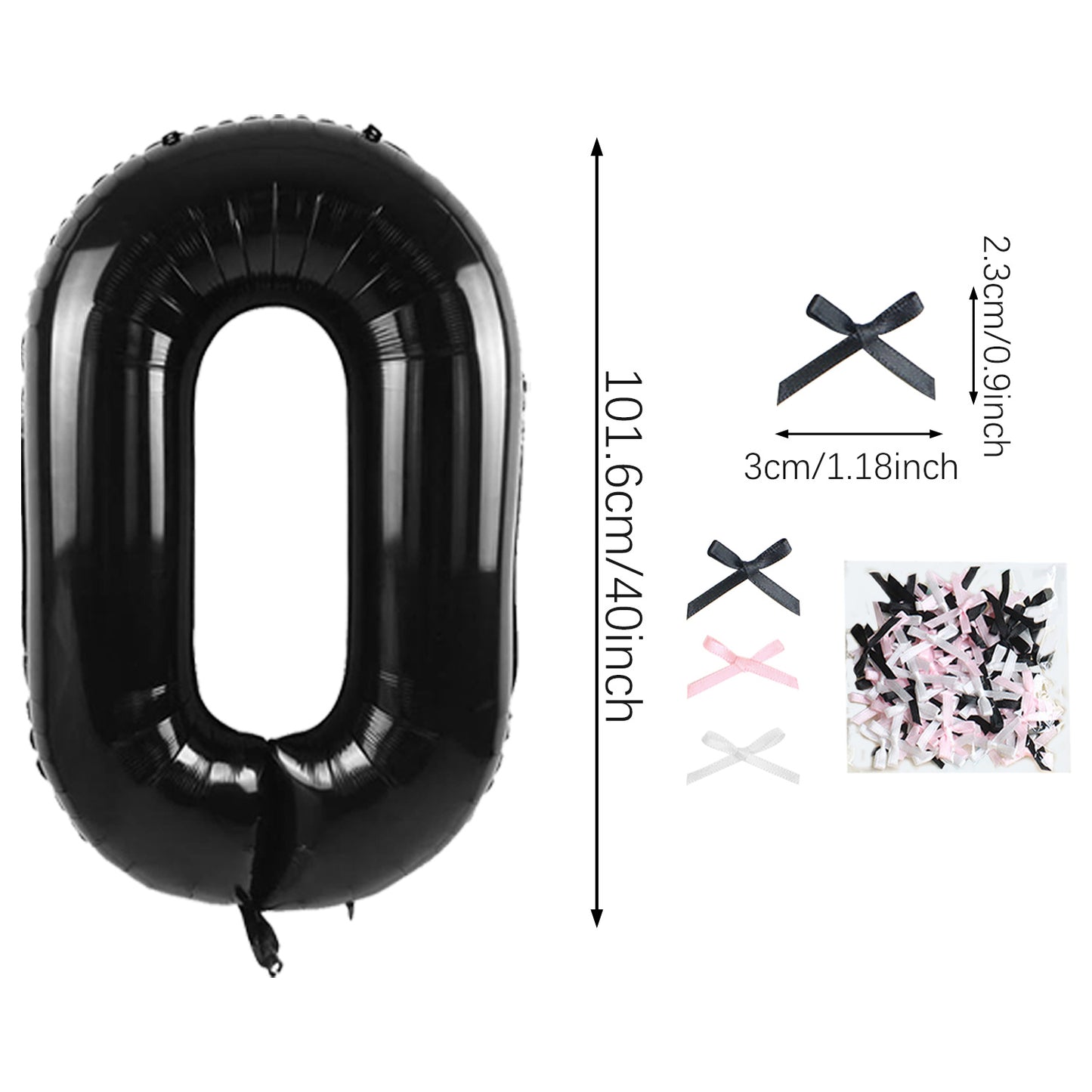 40 Inch Black Number Balloons With  Ribbon Bow 1 Roll Glue Point