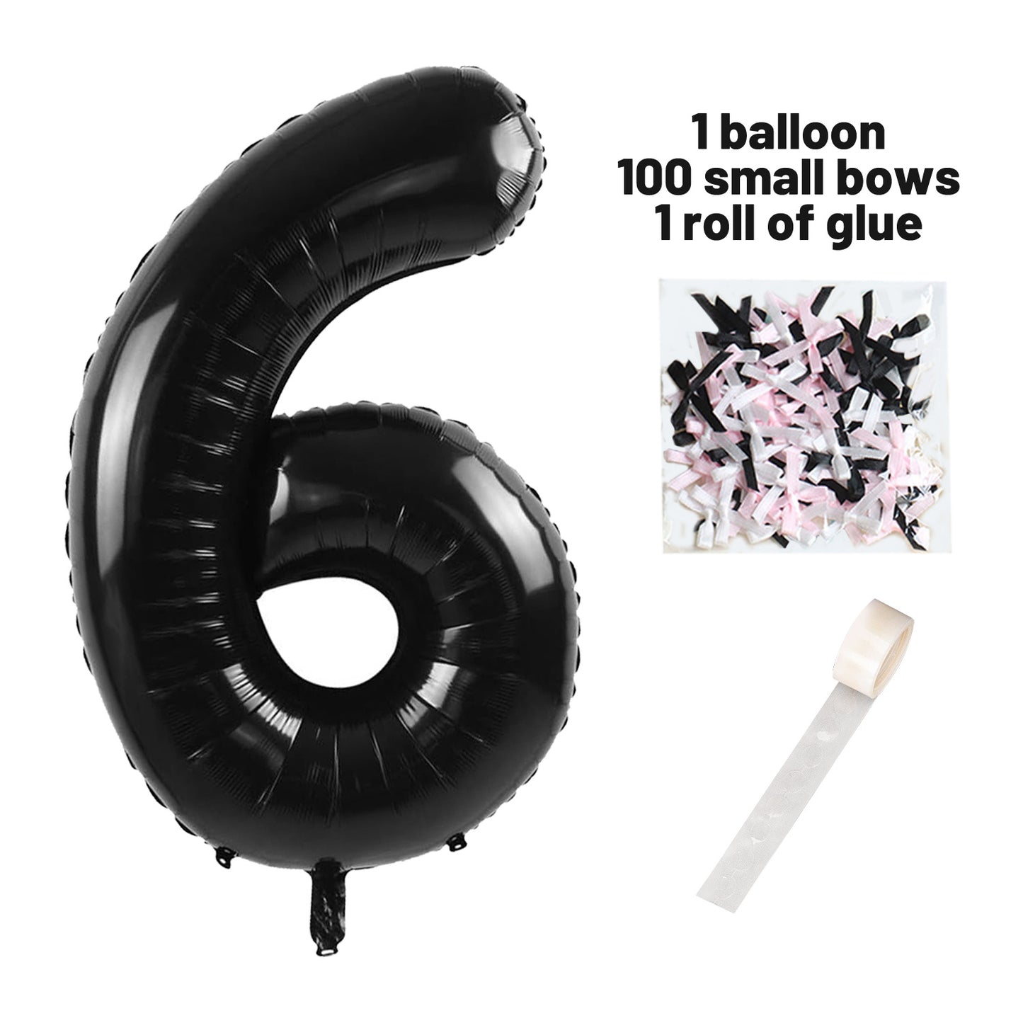 40 Inch Black Number Balloons With  Ribbon Bow 1 Roll Glue Point