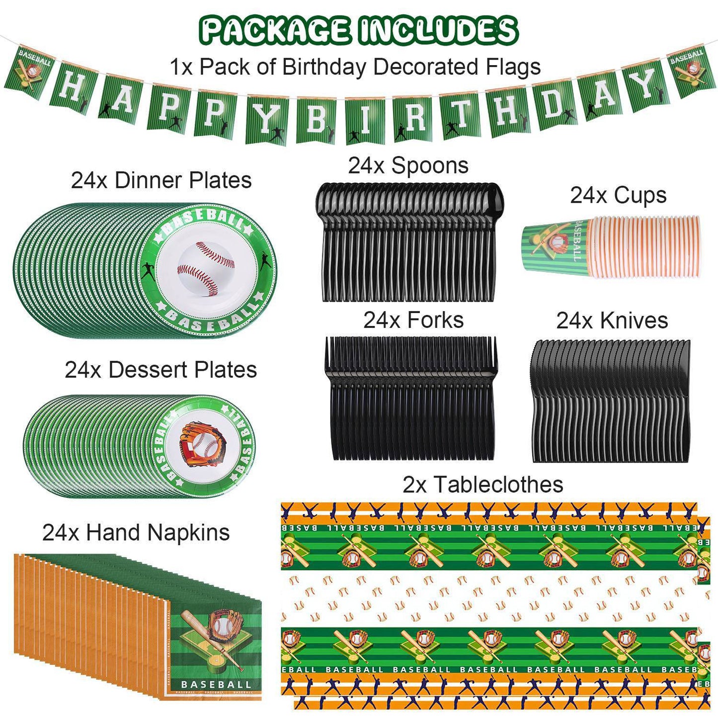171Pcs Baseball Party Supplies Kit Baseball Birthday Party Disposable Dinnerware Set Baseball Themed Party Tableware Decorations Cups Plates Napkins Spoons Knives Forks Tableclothes