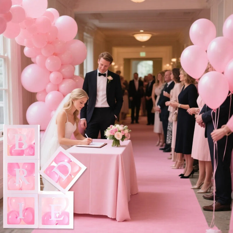 5 Pieces Wedding Balloon Boxes BRIDE Letters White Clear Balloon Blocks Box Party Decorations Balloons Boxes For Engagement Bride Shower Weddings Centerpieces Photo Booth Props, No Balloons