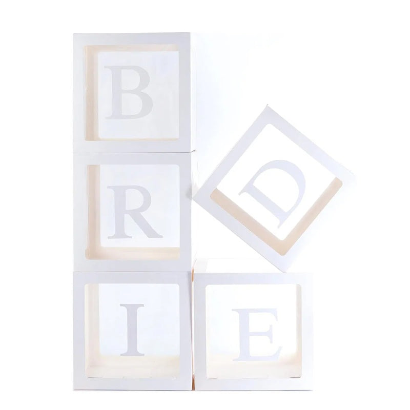 5 Pieces Wedding Balloon Boxes BRIDE Letters White Clear Balloon Blocks Box Party Decorations Balloons Boxes For Engagement Bride Shower Weddings Centerpieces Photo Booth Props, No Balloons