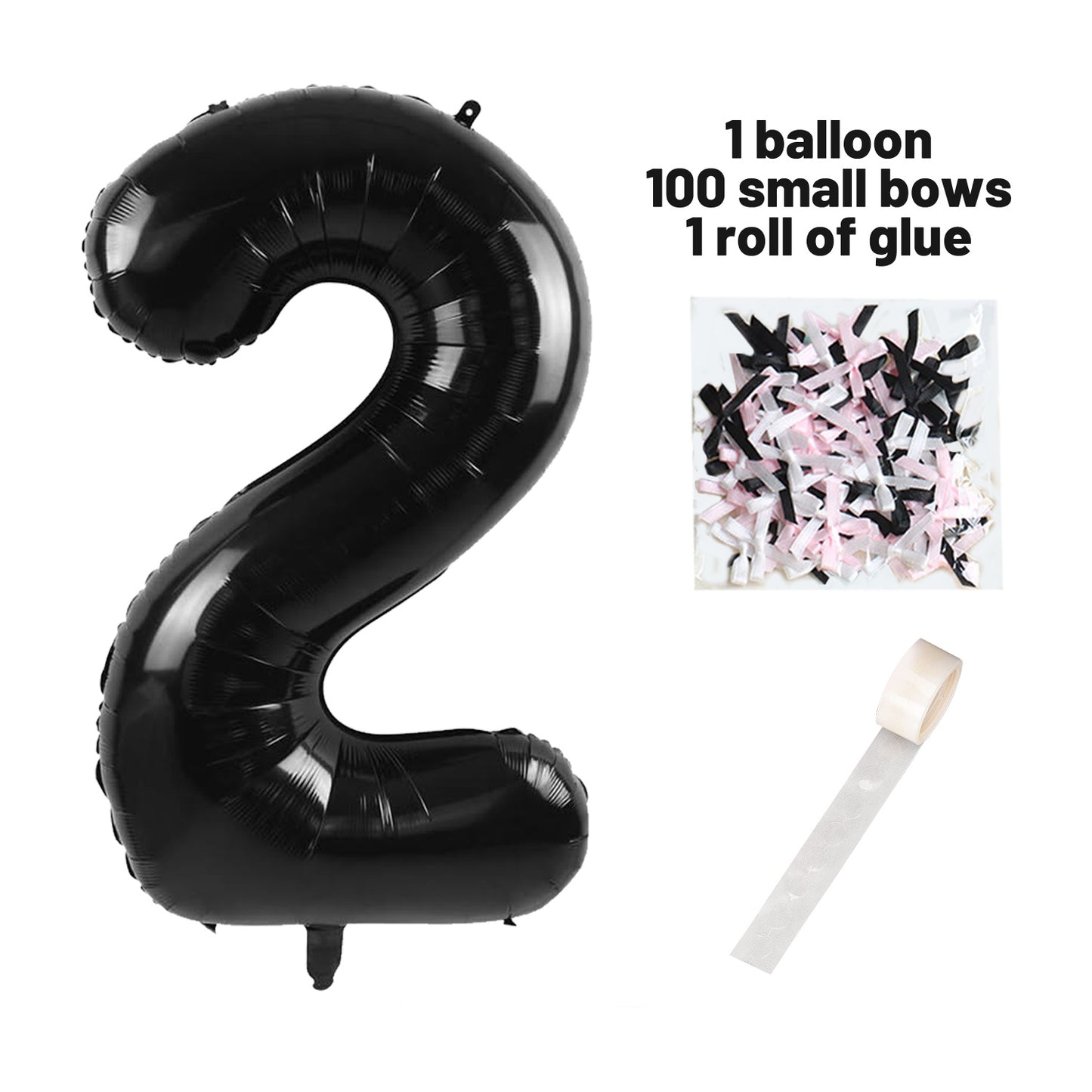 40 Inch Black Number Balloons With  Ribbon Bow 1 Roll Glue Point